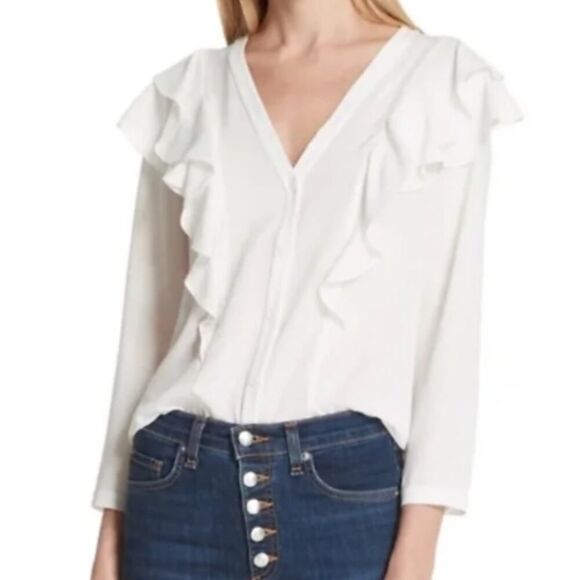 Veronica Beard Ivory Ruffle Shoulder Blouse - Size 10 - New - Picture 1 of 5